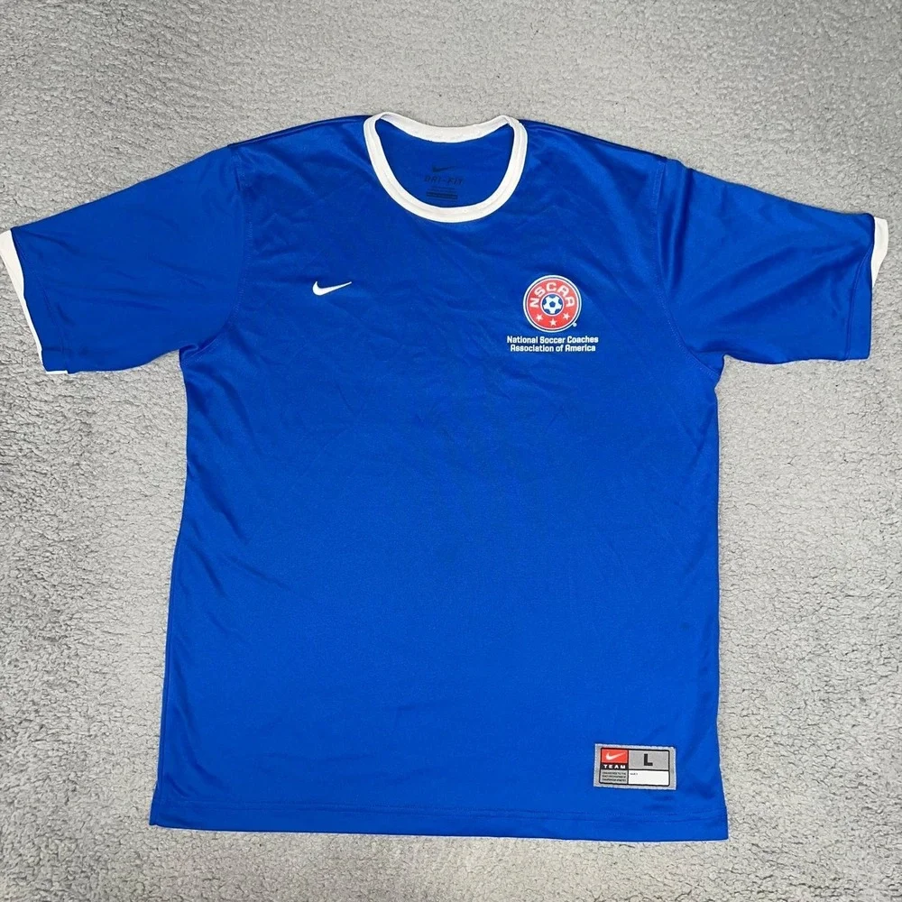 Nike Team National Soccer Coaches Association of America Jersey Sz L Blue Ringer